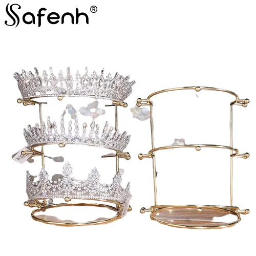 1PCS Bride Crown Headband Tiara Support Holder Princess Rhinestones Crown Display Rack Metal Gold Crystal Headbands Organizer