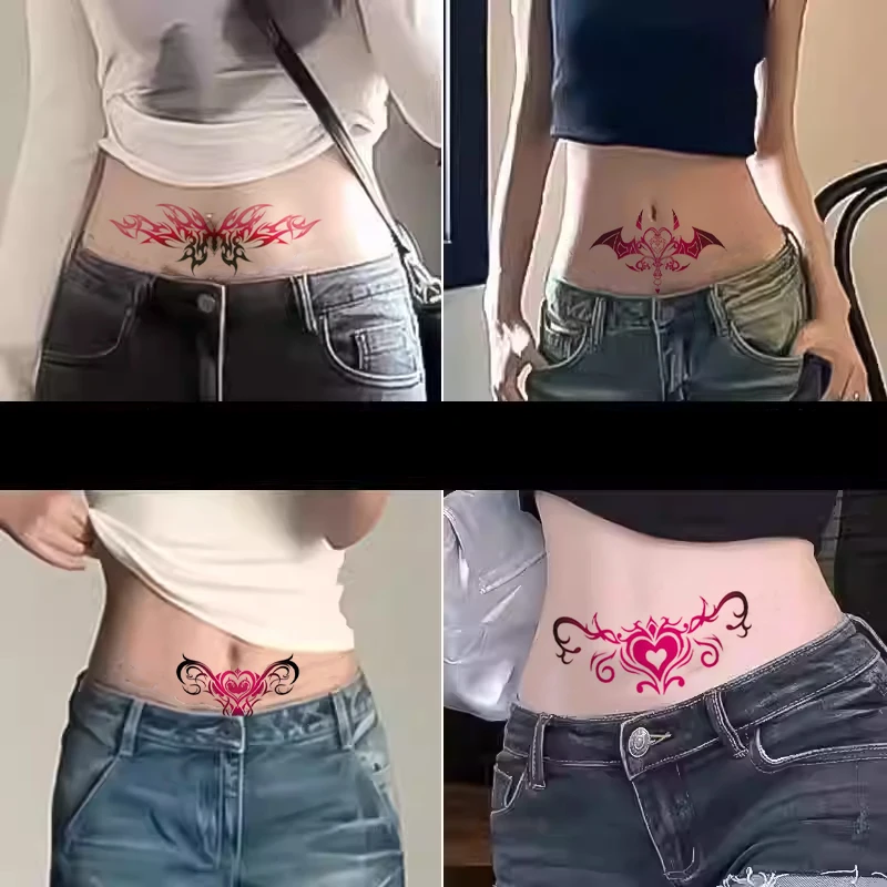 10pc/Lot Waist Abdomen Sexy Temporary Tattoo Sticker Female Covered Scar Waterproof Succubus Totem Human Fake Tattoos Watercolor