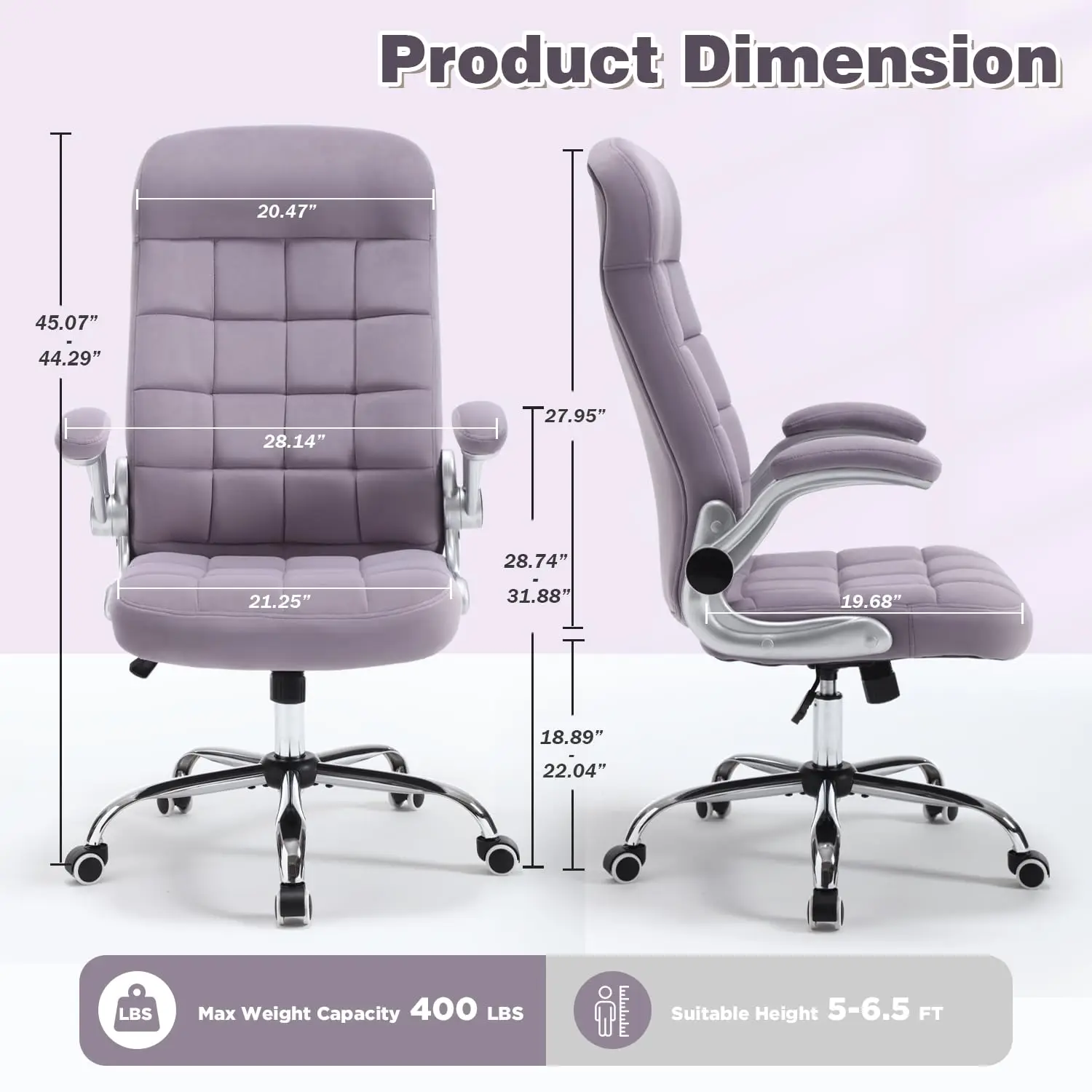 High Back Velvet Ergonomic Office Chair, Flip-Up Arms, Wheels, Cross Legged Sitting, Home Desk, Purple, Customized