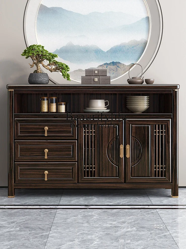 

Chinese Style Solid Wood Sideboard Storage Rack Living Room and Kitchen Household Light Luxury Wall Storage Tea Side Cabinet