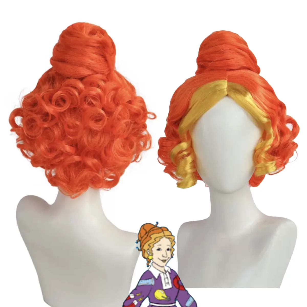 

Women Costume Props Anime Ms. Valerie Frizzle Cosplay Orange Blonde Curly Wig