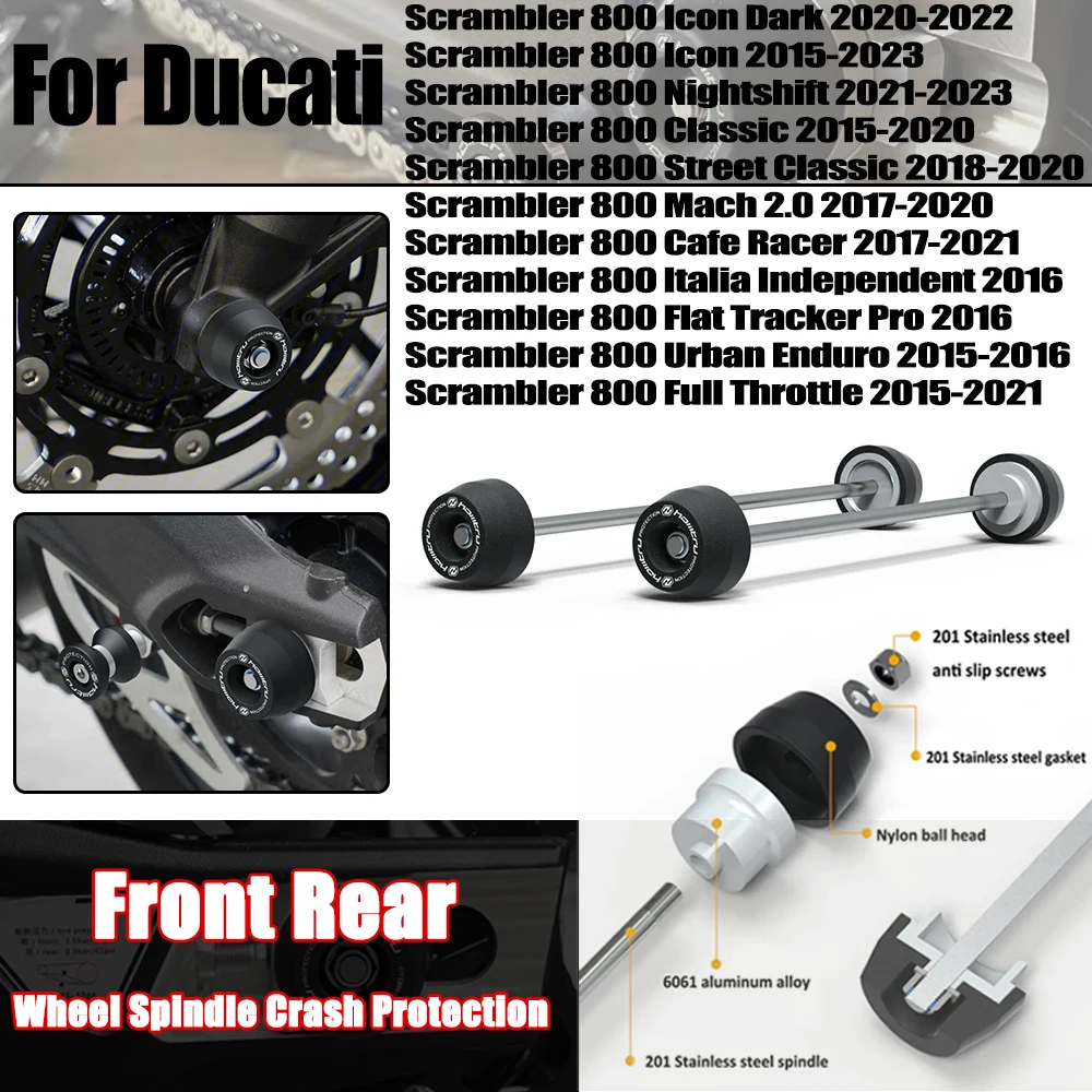 

For Ducati Scrambler 800 2015 2016 2017 2018 2019 2020 2021 2022 2023 Front Rear Wheel Spindle Crash Protection