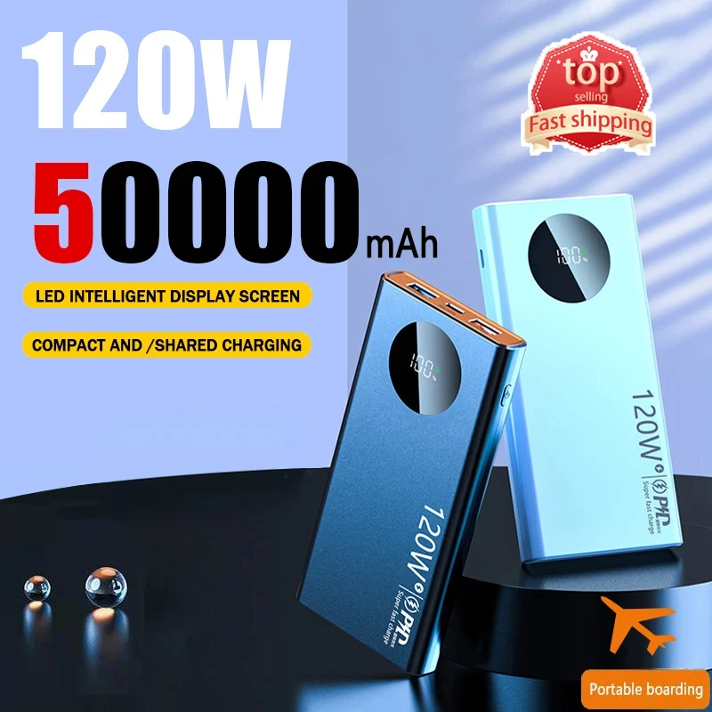 New 120W Super Fast Charging 50000mAh Thin And Light Power Bank For Cell Phone Accessories External Battery 2024