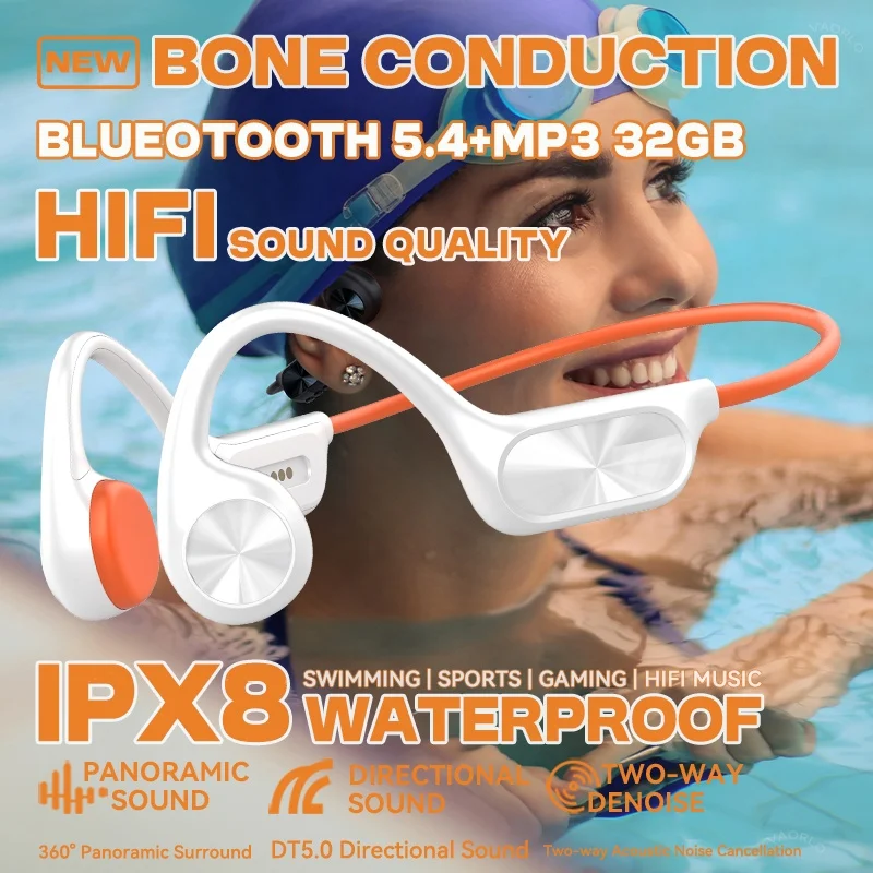 

Bone Conduction Earphones Swim Wireless Headphones IPX8 Waterproof Sports Headset Bluetooth 5.4 Game Earbuds With Mic For xiaomi