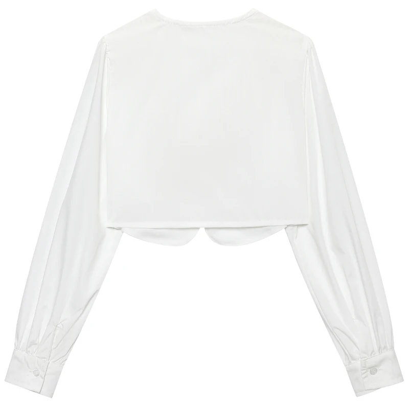 HXAO موضة قميص نسائي اقتصاص قميص أبيض خريف 2025 المتضخم نفخة الأكمام زر حتى بلوزة أنيقة أنيقة شارع العليا قميص