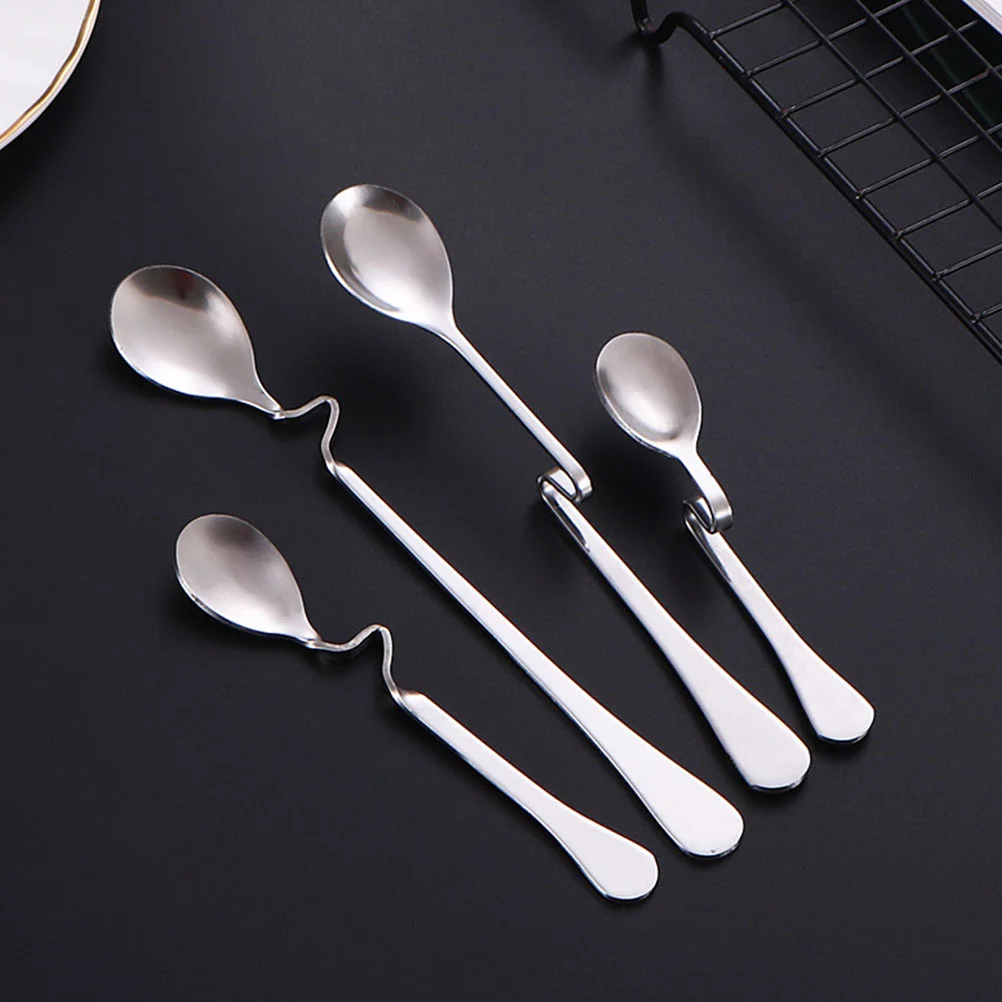 

4 Pcs Coffee Scoop Stainless Steel Tableware Hanging Cup Spoon Mixing Household Dessert Spoons Blender Curved Handle