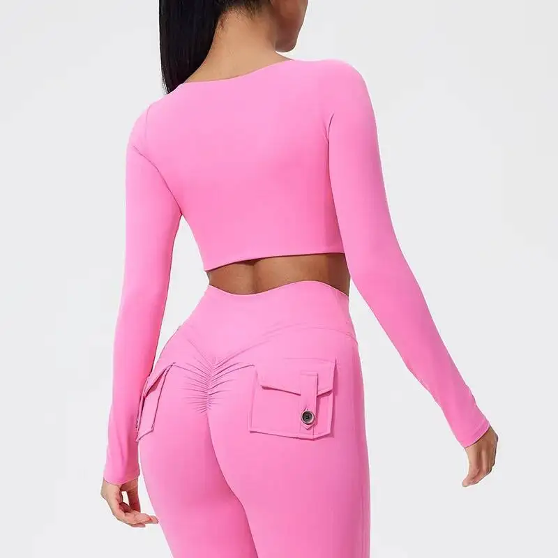 

Спортивный бюстгальтер с красивой спиной и открытым пупком, с длинными рукавами, облегающий костюм для бега на открытом воздухе и красивый топ