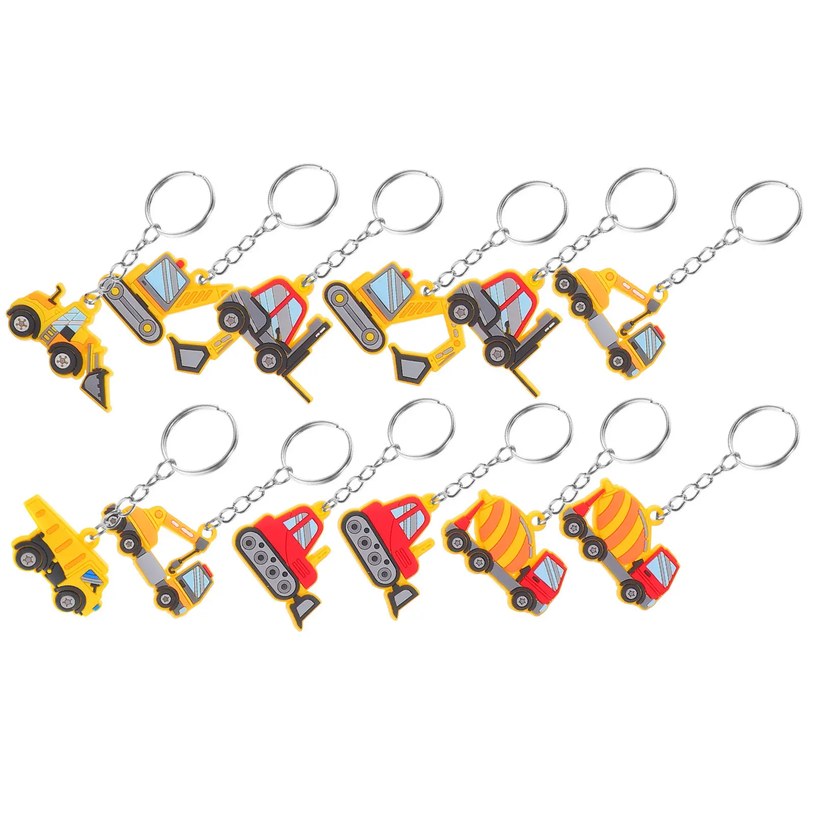 12Pcs Construction Party Favor Key Rings PVC Bulldozer Excavator Tractor Engineering Birthday Supplies Party Keychain