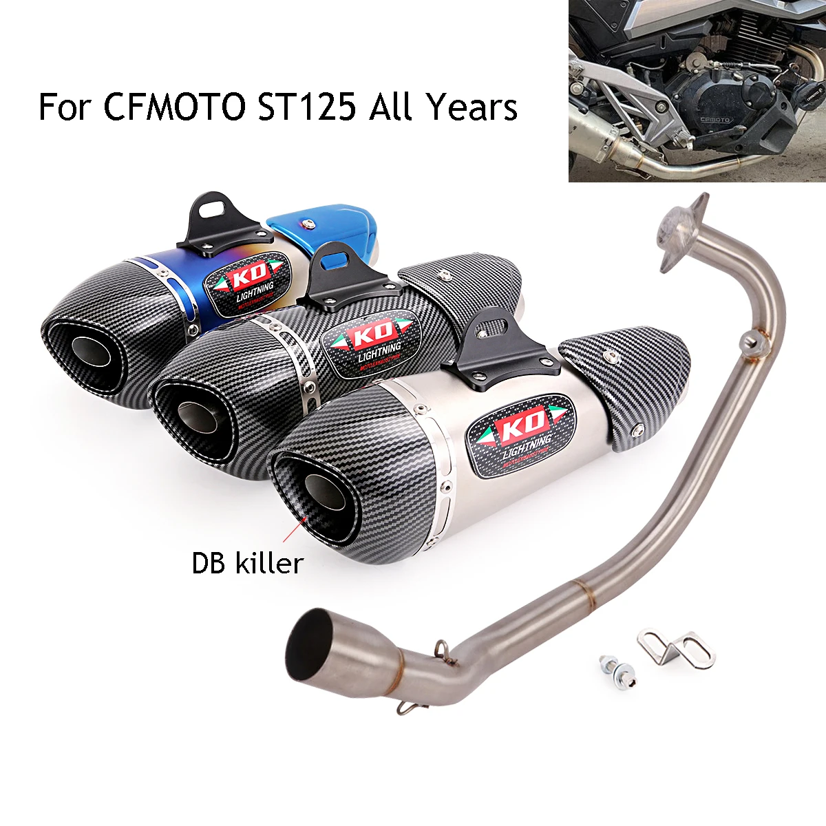 For CFMOTO ST125 All Years Motorcycle Full Exhaust System Front Link Pipe Slip On 350mm Muffler With DB Killer Stainless Steel