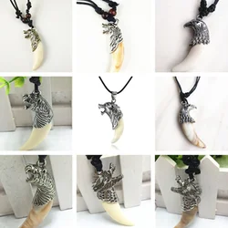 8 style Punk Alloy Wolf Leopard head Eagle Head Tiger Teeth Pendant Necklace  Charms Beads Sweater Chain Rope Women Amulet