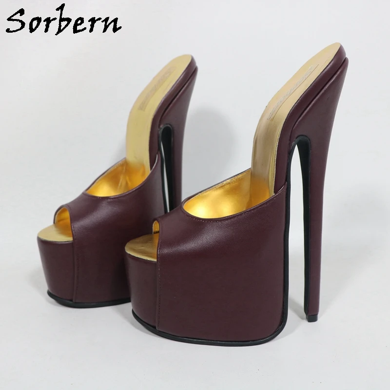 Sorbern Customized Wine Red Women Slippers Open Toe Hidden Platform Summer Shoes High Heel 20Cm Stilettos Slides Females