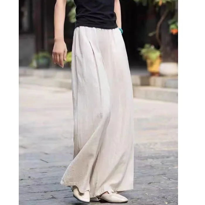 Cotton Wide Leg Pants Women's Loose Fit Slimming Casual Trousers Pure Color Long Summer Thin Wide Leg Pants Commute Sle