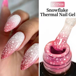 LILYCUTE Snowflake Thermal Gel Nail Polish Milky White Pink Snow Sequins Temperature Color Changing Manicure Nails Gel Varnish