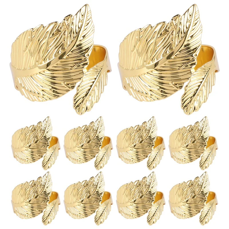 

SEWS-Leaf Shape Napkin Rings Of 10 Set Gold Napkin Rings For Table Setting Anniversary, Birthday,Party Of Table Setting