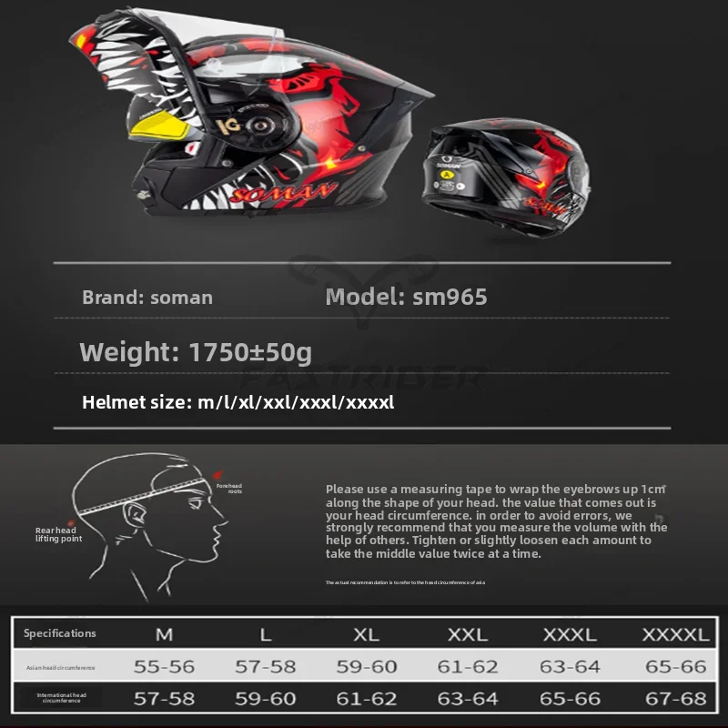 SOMAN SM965 Motorcycle Bluetooth Helmet Flip Up Full Face Casco With DOT&ECE Certification Casque Cycling Helmets