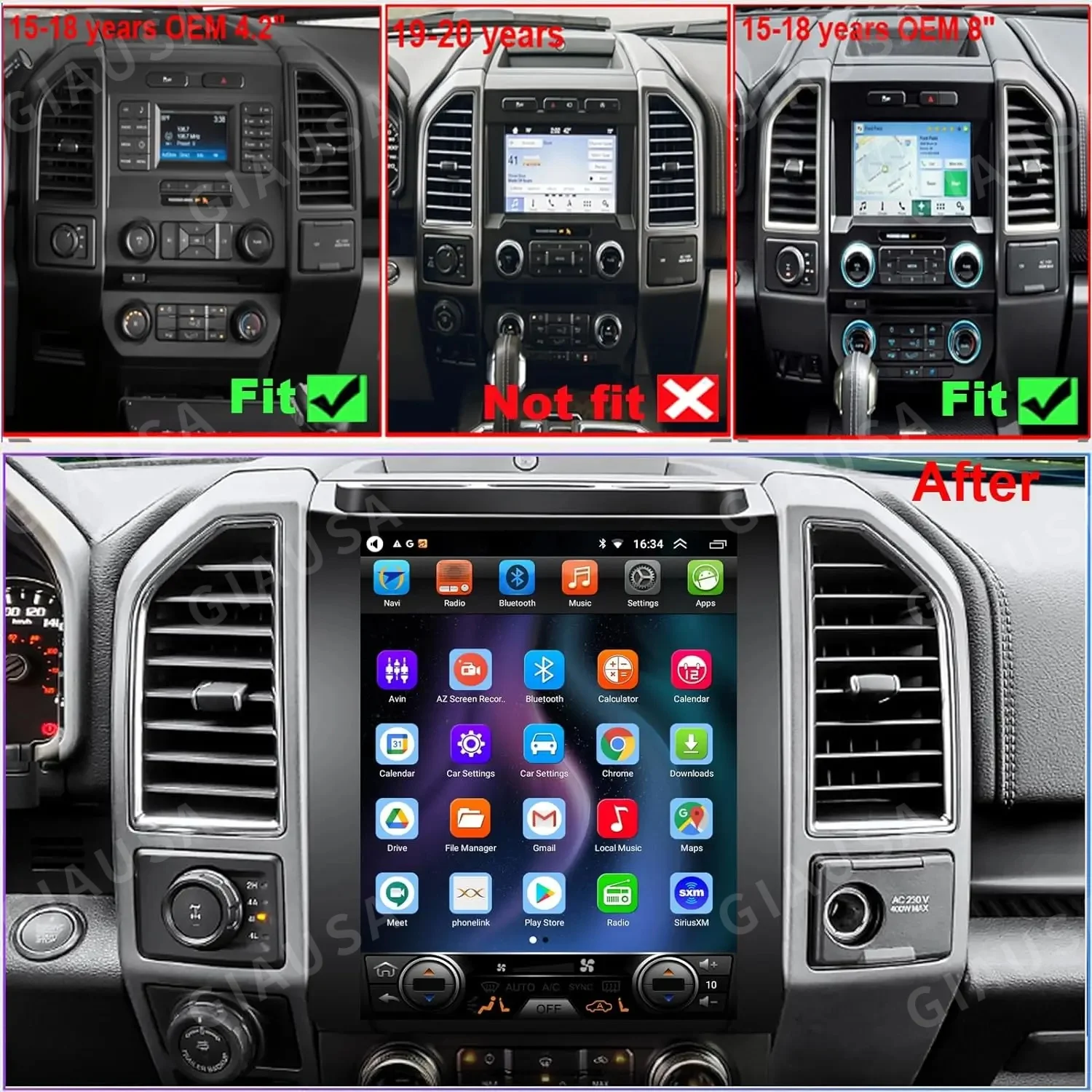 

12.1" Big Screen Car Radio Android14 Vertical For Ford F-150 F150 2015 2021 Multimedia Stereo Carplay Video Player GPS Head Unit