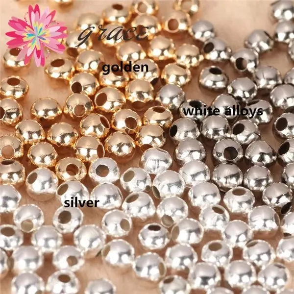 100pcs/lot 4/5mm Small Metal Iron Round Beads Smooth With Hole Golden Color For Bracelet Necklace Jewelry Making Spacer Findings