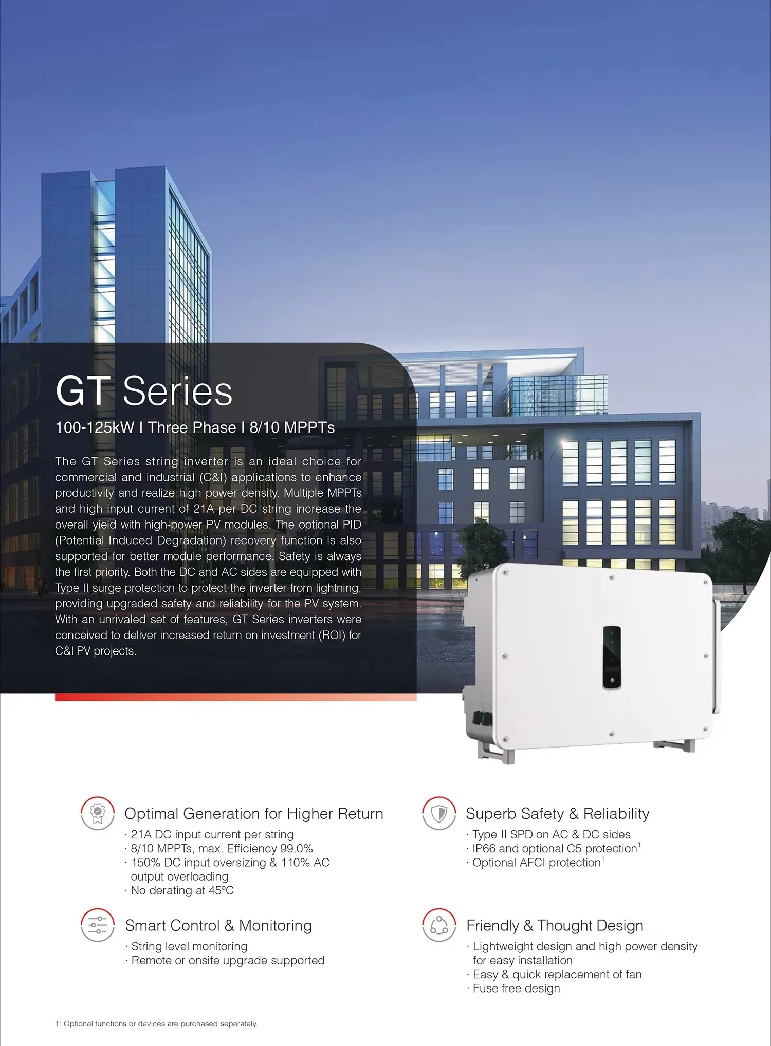 Goodwe GW110K-GT ثلاث مراحل 110 كيلو وات على عاكس الطاقة الشمسية الشبكية لنظام الطاقة الشمسية التجارية