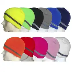 Bright Color Fireman Reflective Beanie Winter Safety Night Running Knitted Hat Warm Cuffed Hat Pink Yellow Orange Black