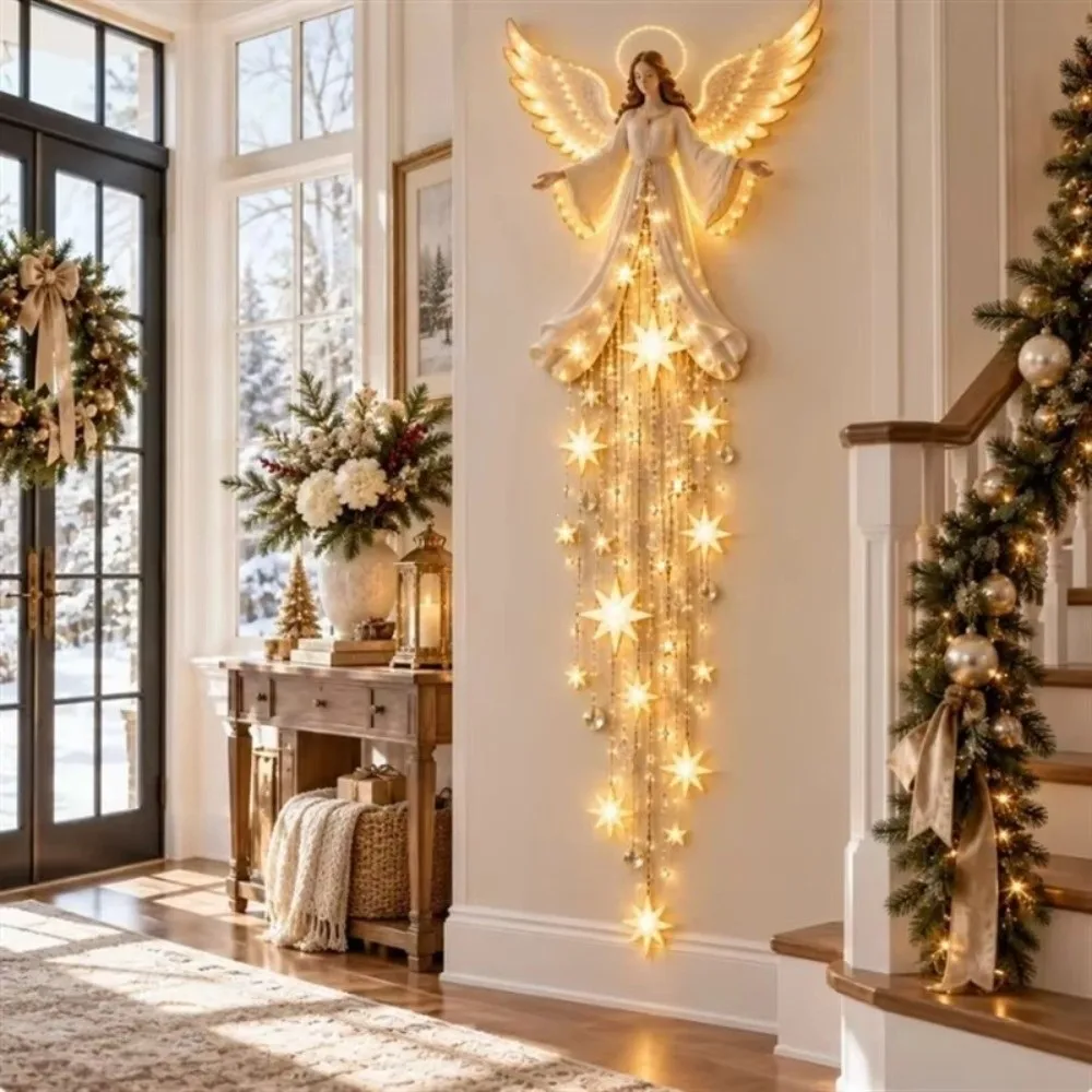 Glowing Angel Blessing Starfall Wall Light LED Light Hanging Heavenly Christmas Wall Decor