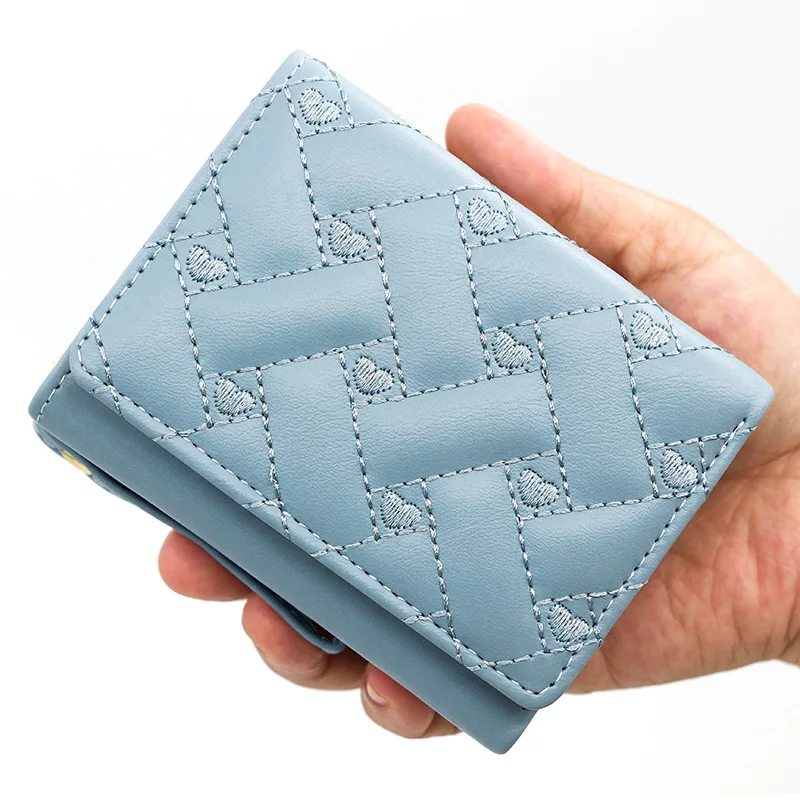 

New Women's Short Wallet, Simple Embroidery, Love PU Tri-fold Bag, Card Holder, Multi-card Wallet, Wallet, Wallet