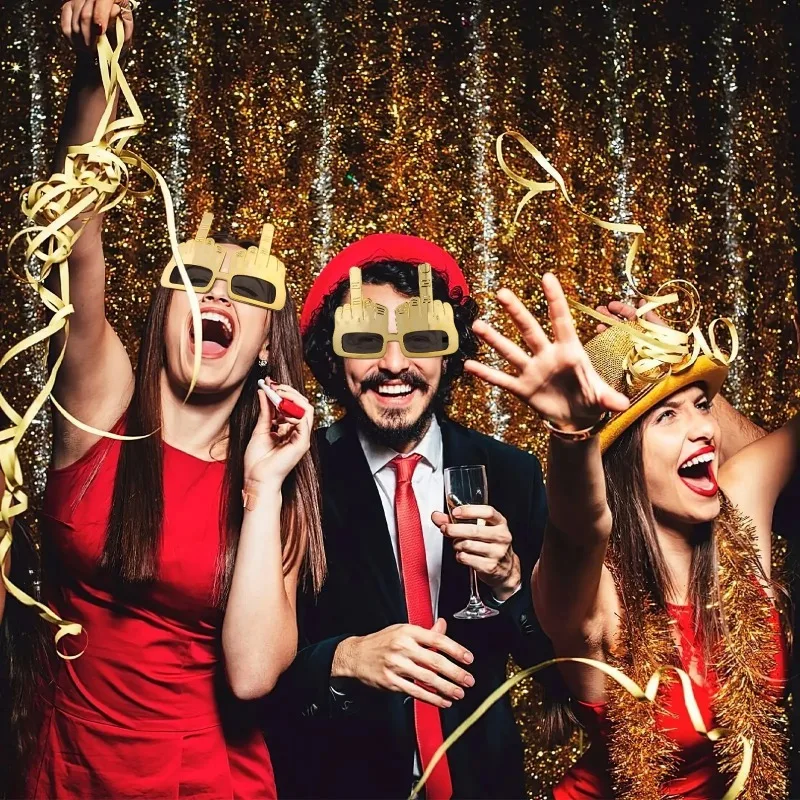 1-8Pairs Gold Middle Finger Sunglasses Creative Flip Hand Shape Novelty Party Prop for Photo Booth Selfie Fun Costume Accessory