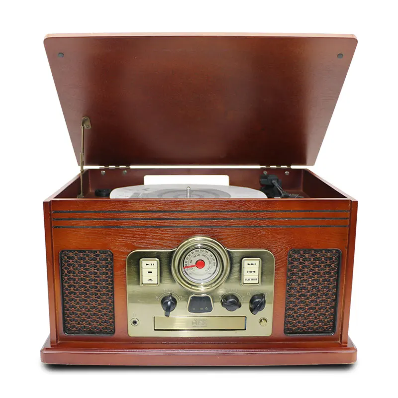 multifunctional Wood Style vintage vinyl record Phonograph Player W/Built-in Stereo Speaker and FM Music retro Combo Turntable