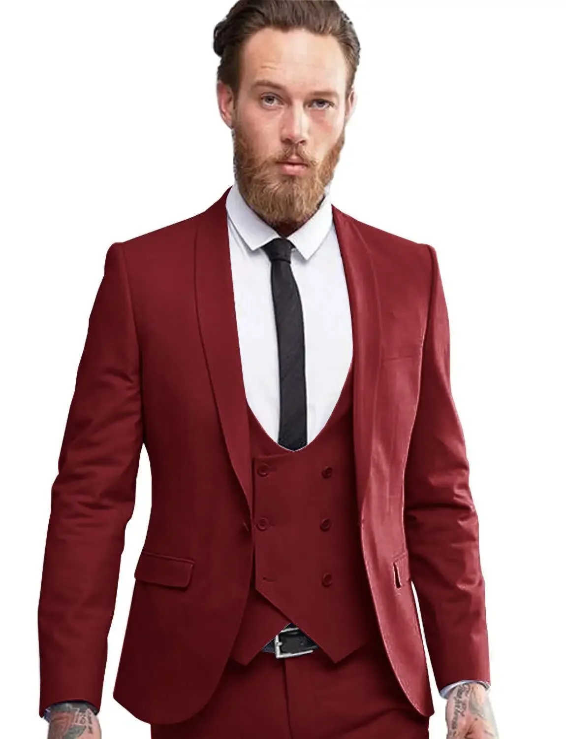 Grey Men Suits 3Pcs Formal Suit Mens Prom Wedding Bridegroom Tuxedos Slim Fit Men Suits Set (Jacket+Pants+Vest)