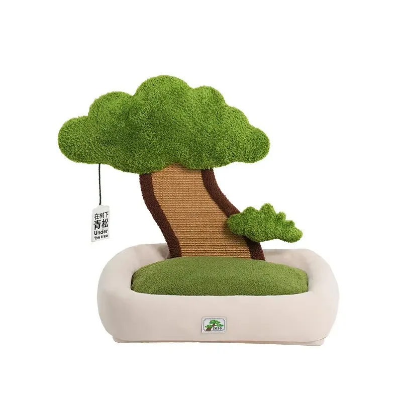 Household Pine Tree Shaped Pet Cat Nest, All-season Universal Warm Sleeping Bed, Integrated Cat Scratch Board for Kitty