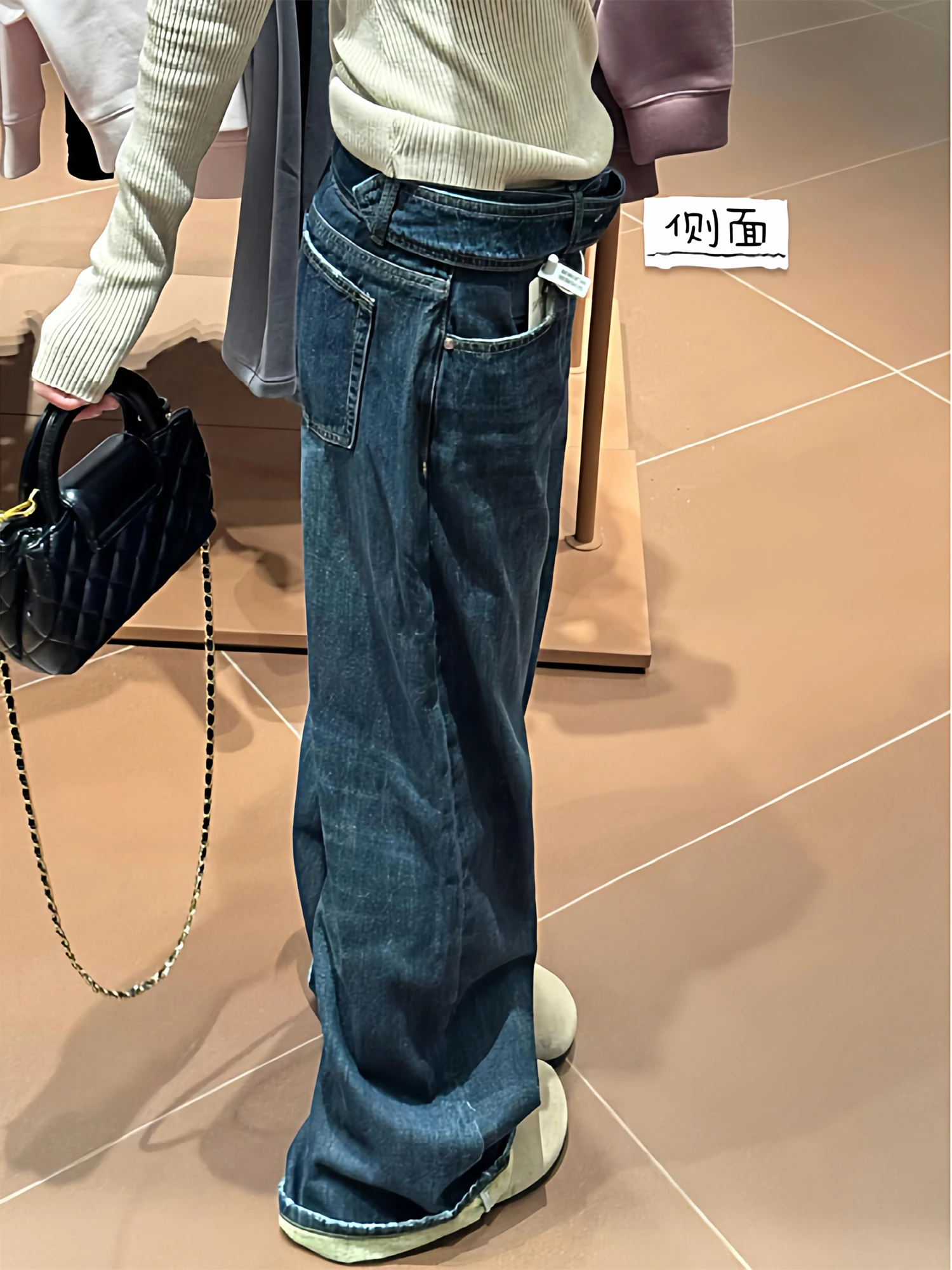 بنطلون جينز نسائي Y2K عتيق مغسول داكن كبير الحجم فضفاض عالي الخصر وواسع الساق من قماش الدنيم ملابس خروج غير رسمية على الموضة