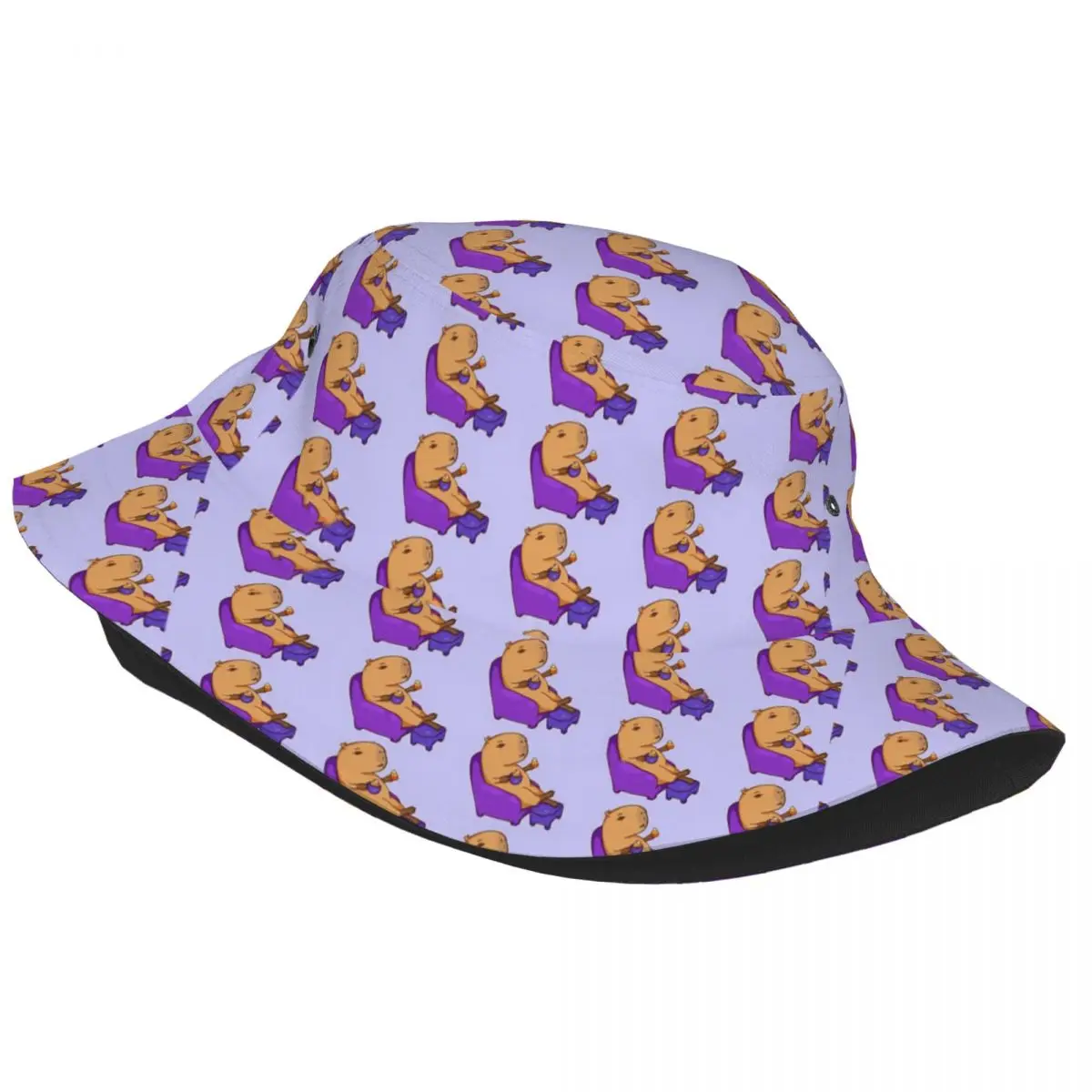 Capybara With A Hot Drink And A Candy Bucket Hat Casual Fisherman Hats For Men Women Breathable Fishing Caps Printed Sun Hats