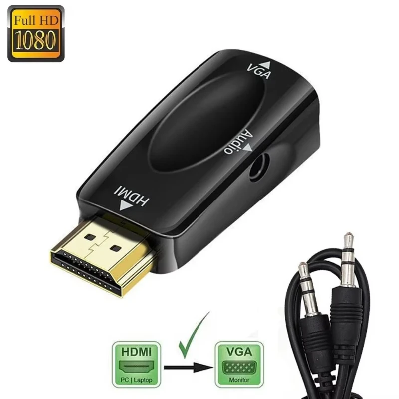 1-6Set HDMI-Compatible To VGA Cable Adapter Converter 3.5 Mm Audio Interface Male To Female HD 1080P Transmission Adapter