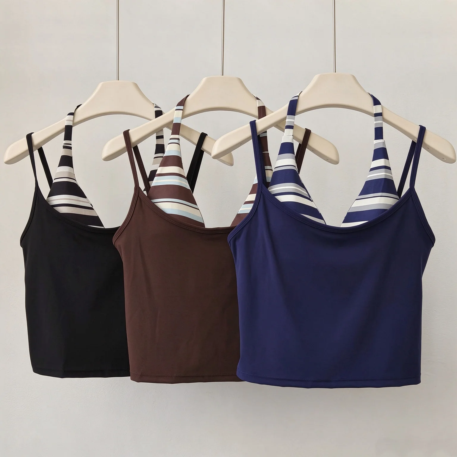 Yoga Vest for Women Halter Neck Faux Two-Piece Supportive Shockproof Training Bra Pilates Running Fitness Top for Women