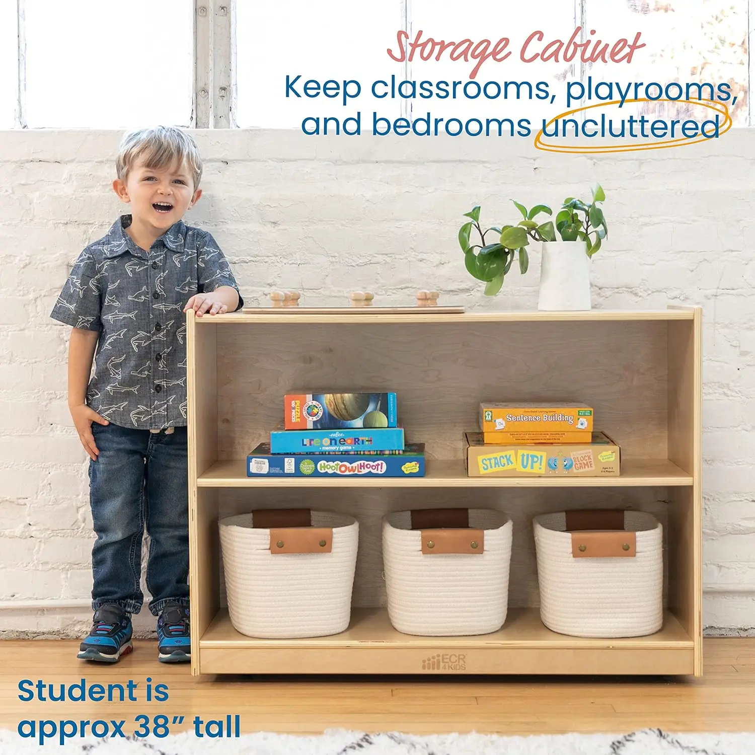 2-Shelf Mobile Storage Cabinet, Classroom Furniture, Natural
