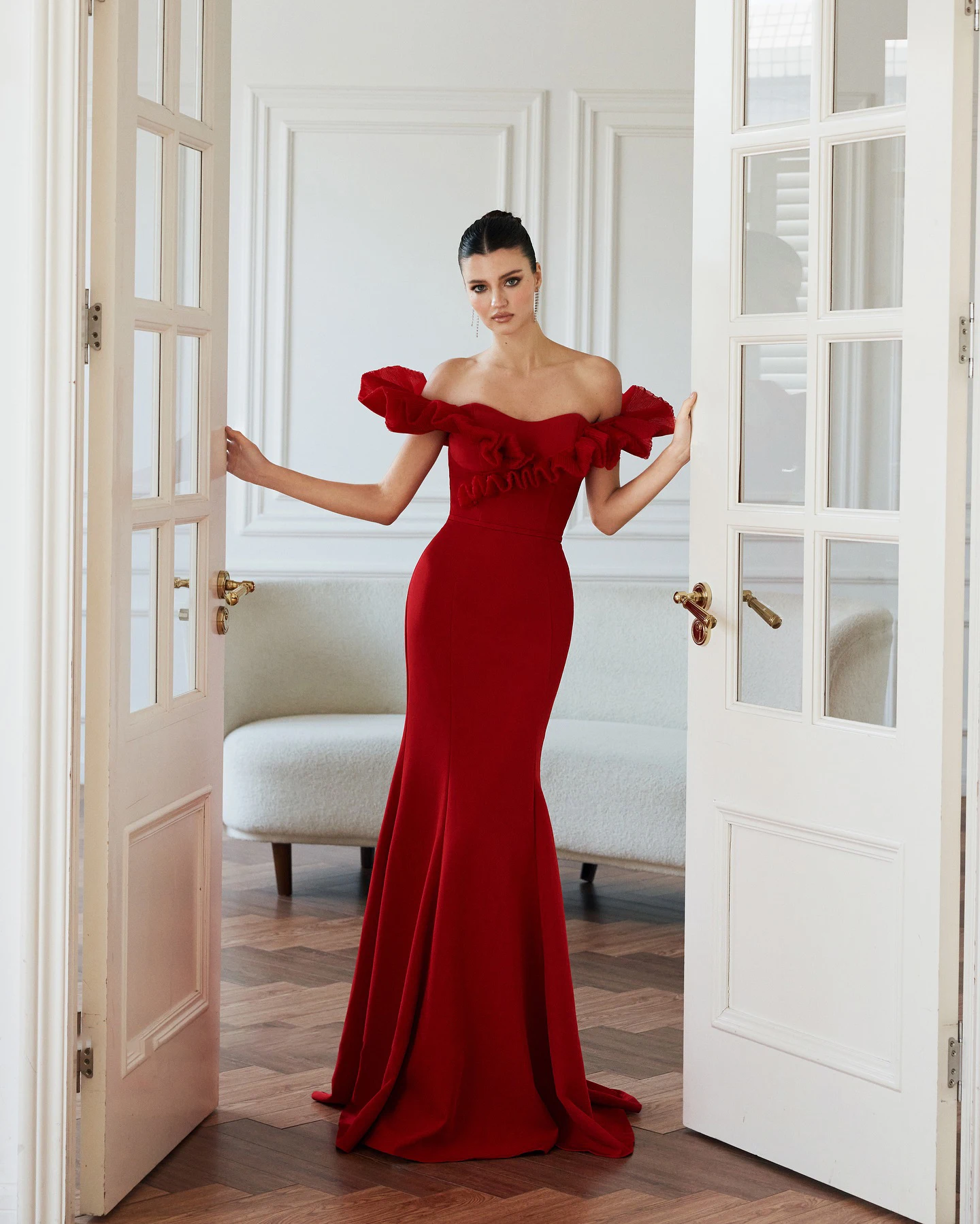 Elegante zeemeermin dames avondjurk rood off-shoulder vlek vestido de gala op maat gemaakte kralen formele sweep trein galajurk