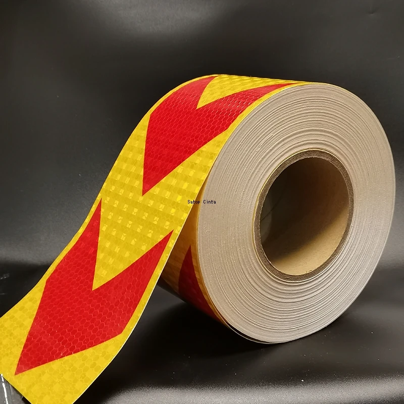 10cm*5m Waterproof Arrow Reflective Tapes Yellow-Red Outdoor High Visibility Safety Strip Adhesive Warning Reflector Car Sticker