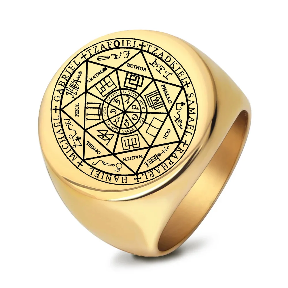 Poevic Seal of The Seven Archangels Ring For Men The Seal Of Solomon Tetragrammaton Stainless steel Rings