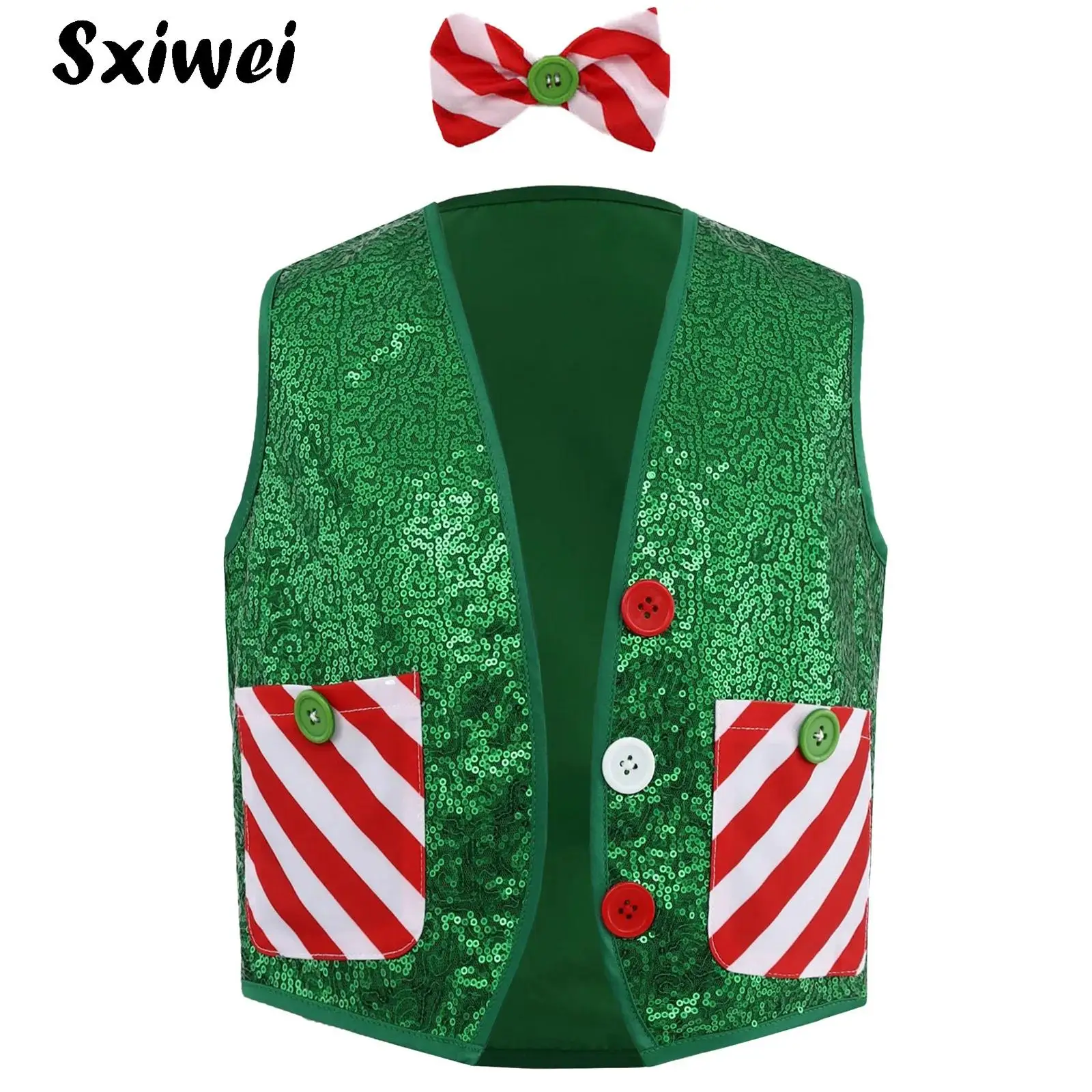 

Boys Christmas Clothes Shiny Sequin Vest Halloween Magic Circus Costumes Stage Performance Cosplay Hip-hop Jazz Dance Waistcoat