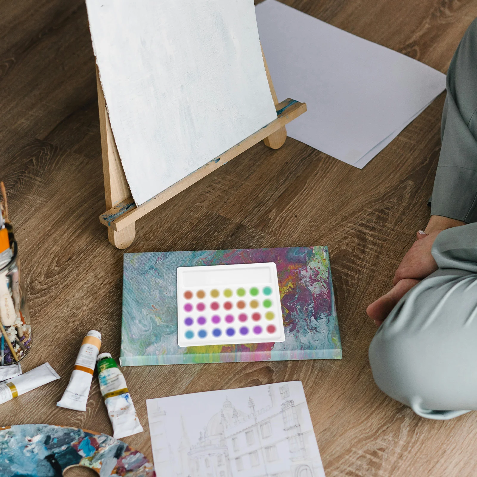 1 قطعة صينية الطلاء 28 ثقوب الفضاء توفير الصباغ صينية للزيت المائية الغواش اللون خلط لوحة لوازم الفنان