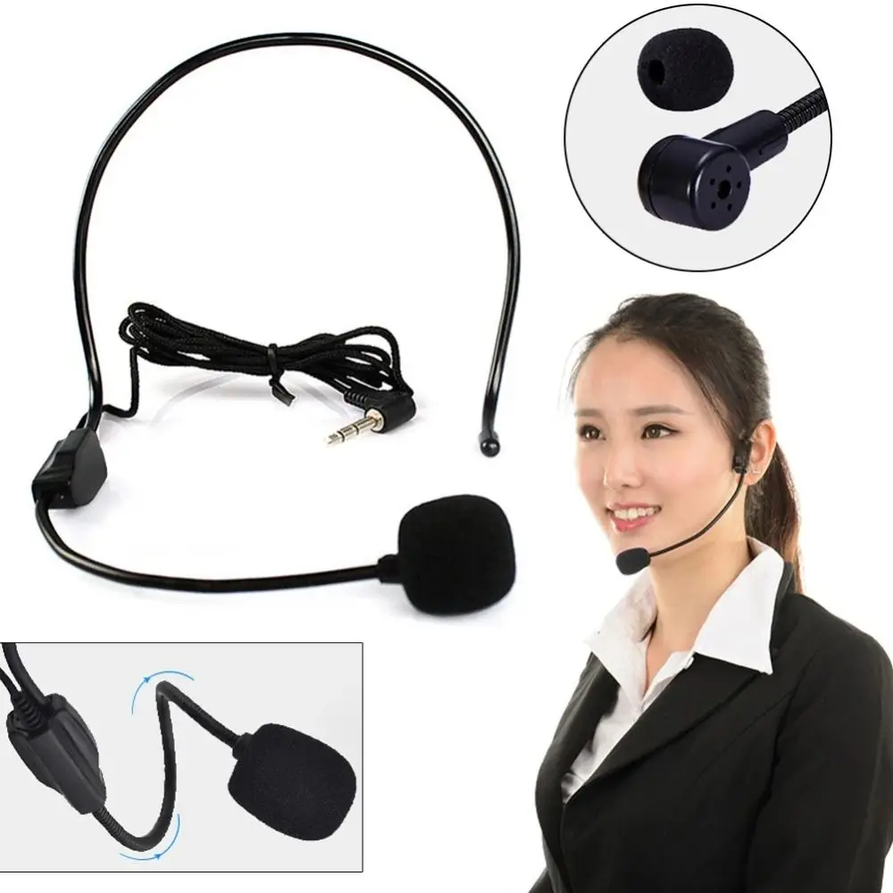 New Portable Wired Microphone Head-mounted 3.5mm Plug Headset Microphone Video Recording Flexible Speech Headset Mic