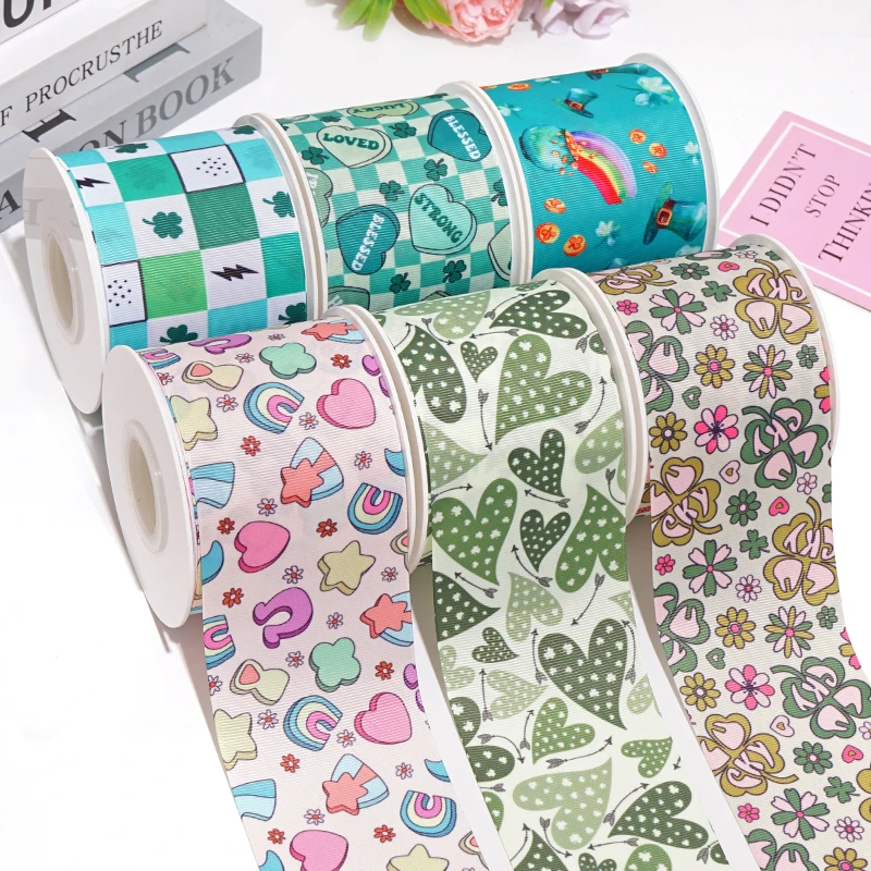 DIY Cartoon St. Patrick's Day Printed Grosgrain Ribbon For Craft Supplies Sewing Accessories 5 Yards. 88562