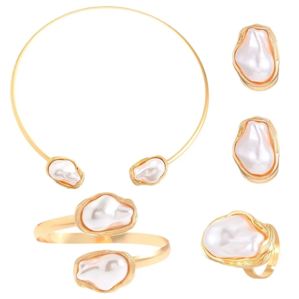 5pcs/set Imitation Pearl Pearl Set Punk Style Elegant Clavicle Jewelry Set Vintage Open Torques Choker Set Women Jewelry