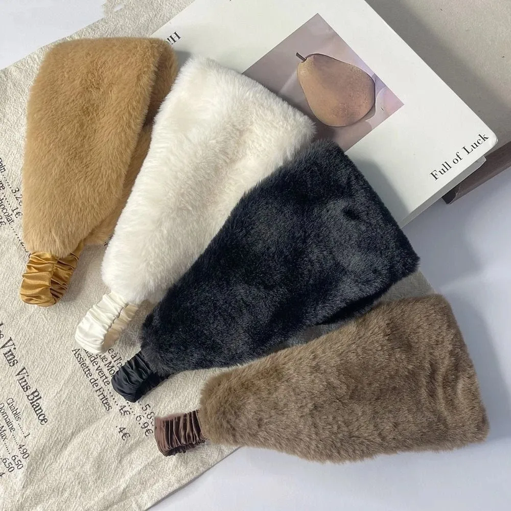 

Cute Ear Warm Fluffy Plush Headband Wide Edge Windproof Rabbit Fur Hairband Soft Korean Style Winter Elastic Headband Girl