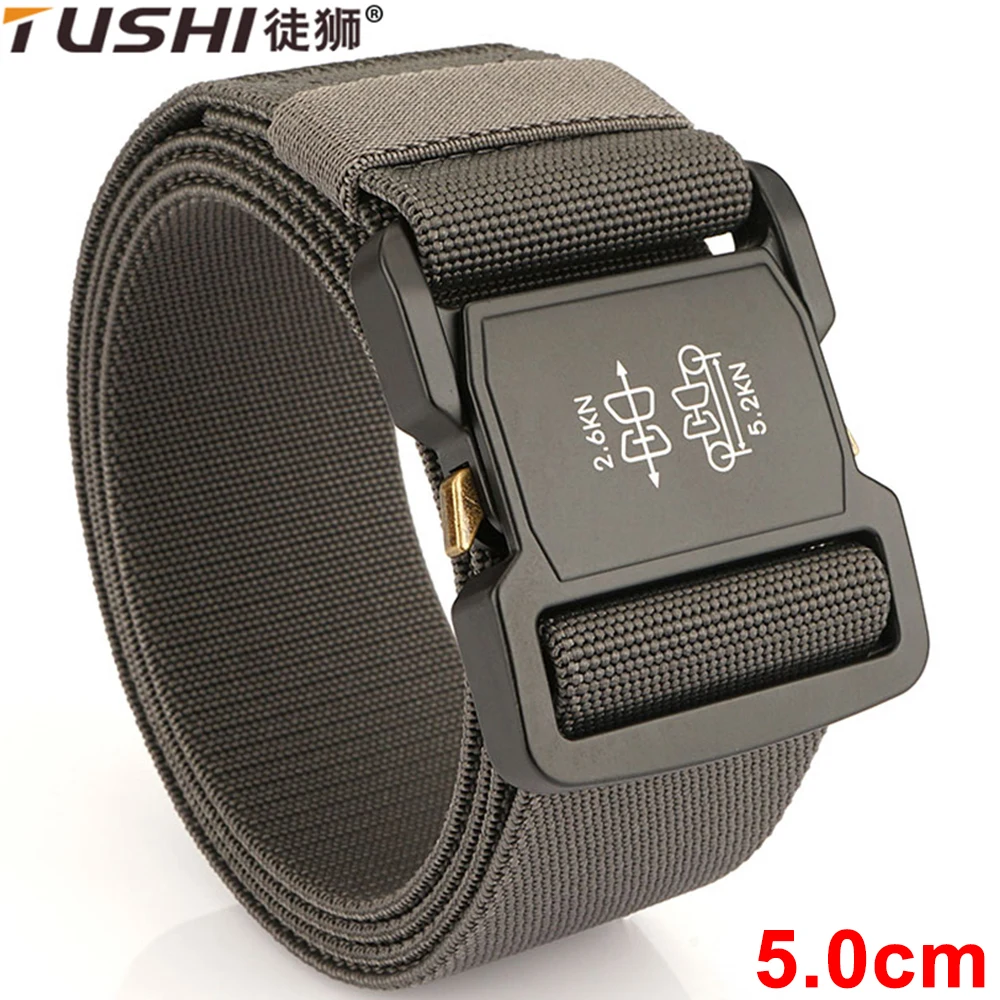 TUSHI New 5.0cm Tactical Belt Elastic Gun Belt for Men Metal Automatic Buckle Thick Nylon Police Military Belt Casual Girdle Mal