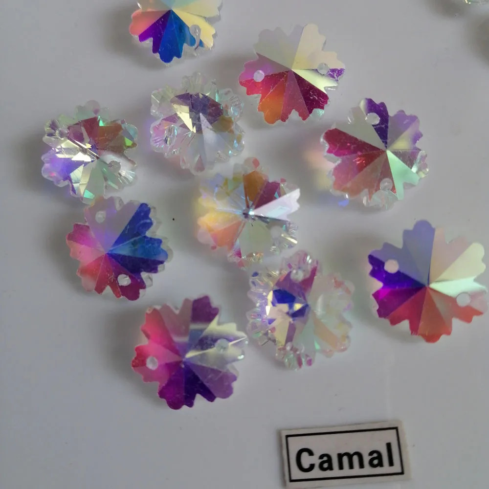 Camal 20pcs AB Color Crystal 14mm Octagonal / Snowflake Loose Beads 2 Holes Chandelier Lamp Lighting Part Curtain Accessories