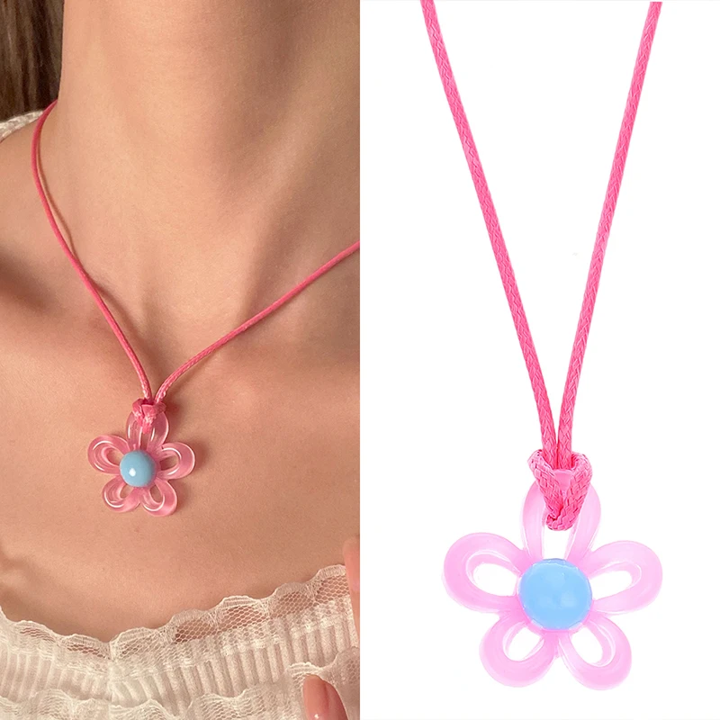 Cute Colorful Flower Pendant Necklace For Women Creative Temperament Clavicle Chain Choker Fashion Harajuku Jewelry Accessories