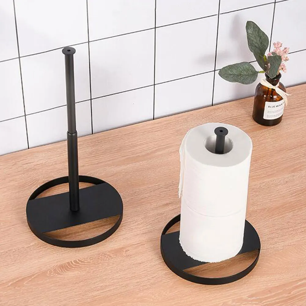 

Standing Paper Towel Holder Metal Kitchen Toilet Tissue Rack Dispenser Black Floor Bathroom Wall Mounted Durable Simple Design