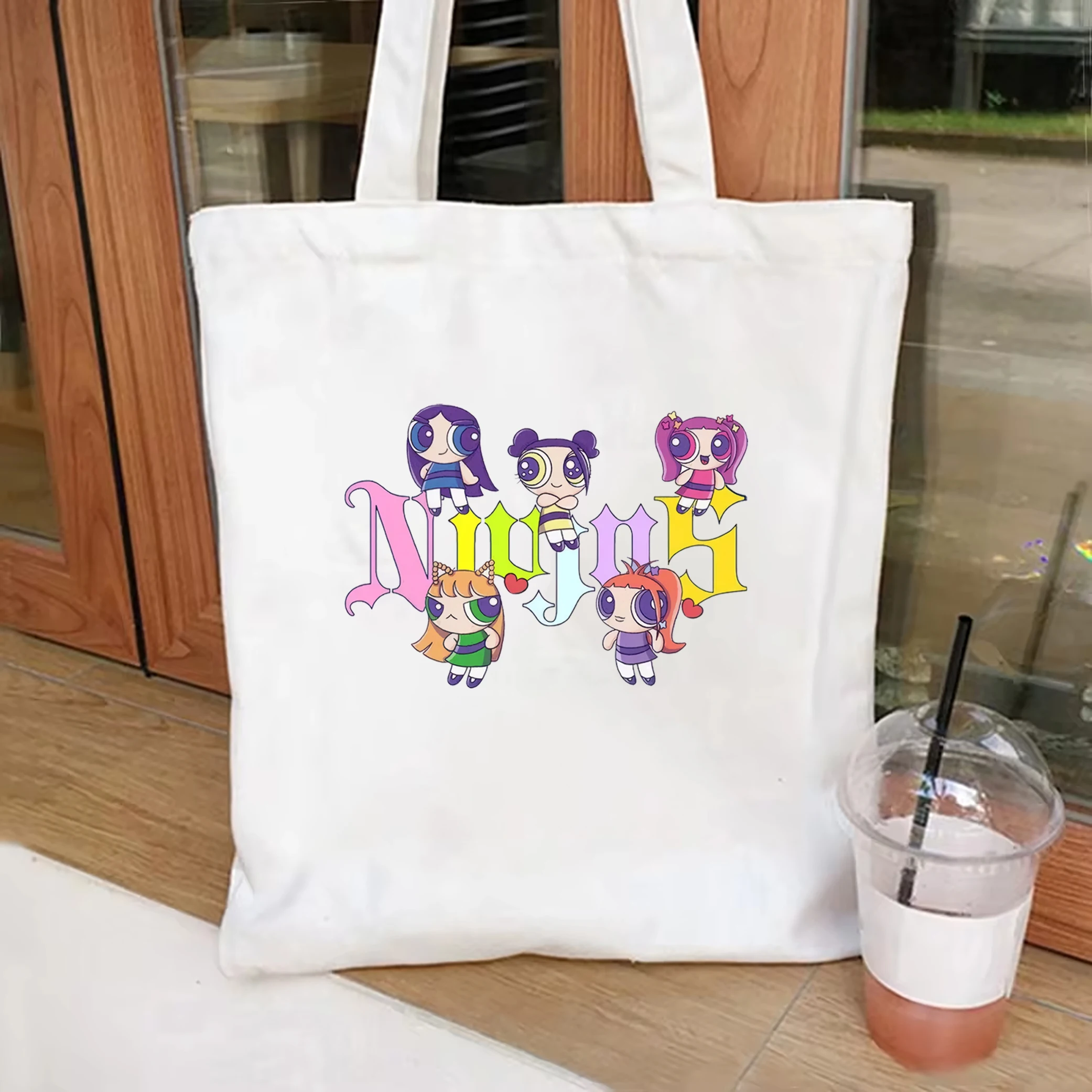 NewJeans Kpop tote bag Newjeans Bunnies canvas bag Newjeans merch Women's Fashion Casual shoulder bag Hanni Haerin tote bag