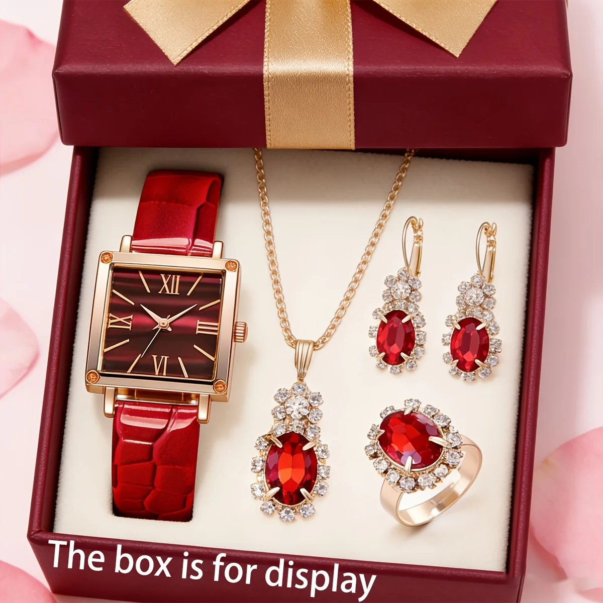 5PCS Romantic Valentine's Day Set, Light Luxury Elegant Watch+Same Color Jewelry Set, Send Girl a Message