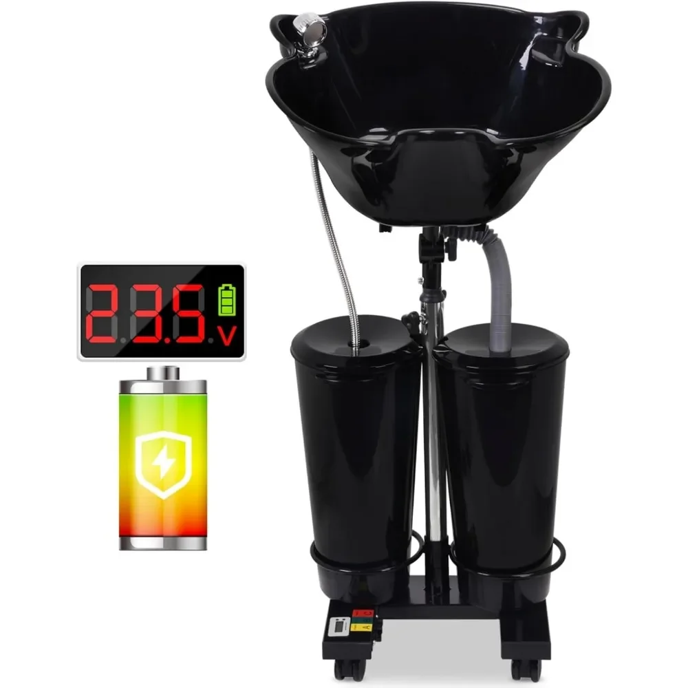 

Rechargeable Portable Shampoo Bowl with Charger & Electric Pump, Portable Hair Washing Station with 2 Tanks and Drain Hose
